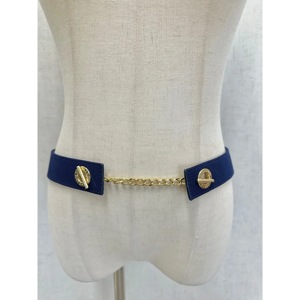 Ralph‎ Lauren Navy Blue Grosgrain Gold Chain Toggle Belt One Size Adjustable